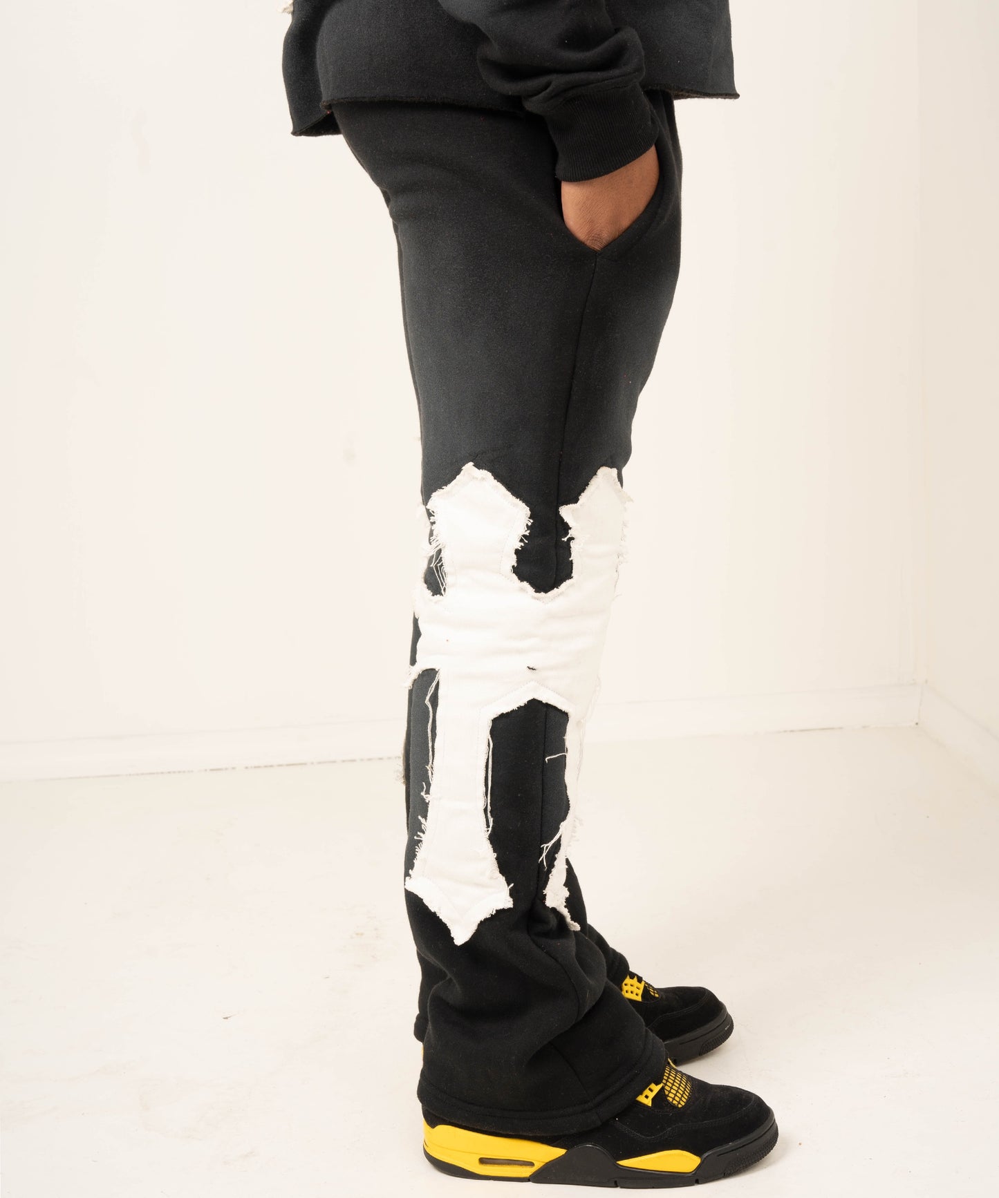 Distressed Flared Sweatsuit - Black