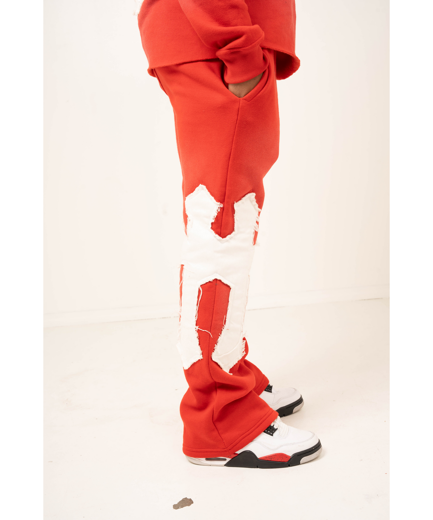 Distressed Flared Sweatsuit - Red