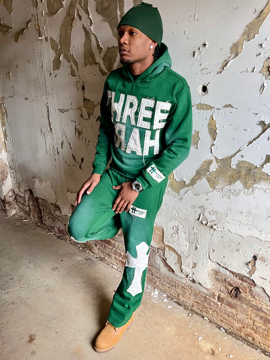 Distressed Flared Sweatsuit - Green