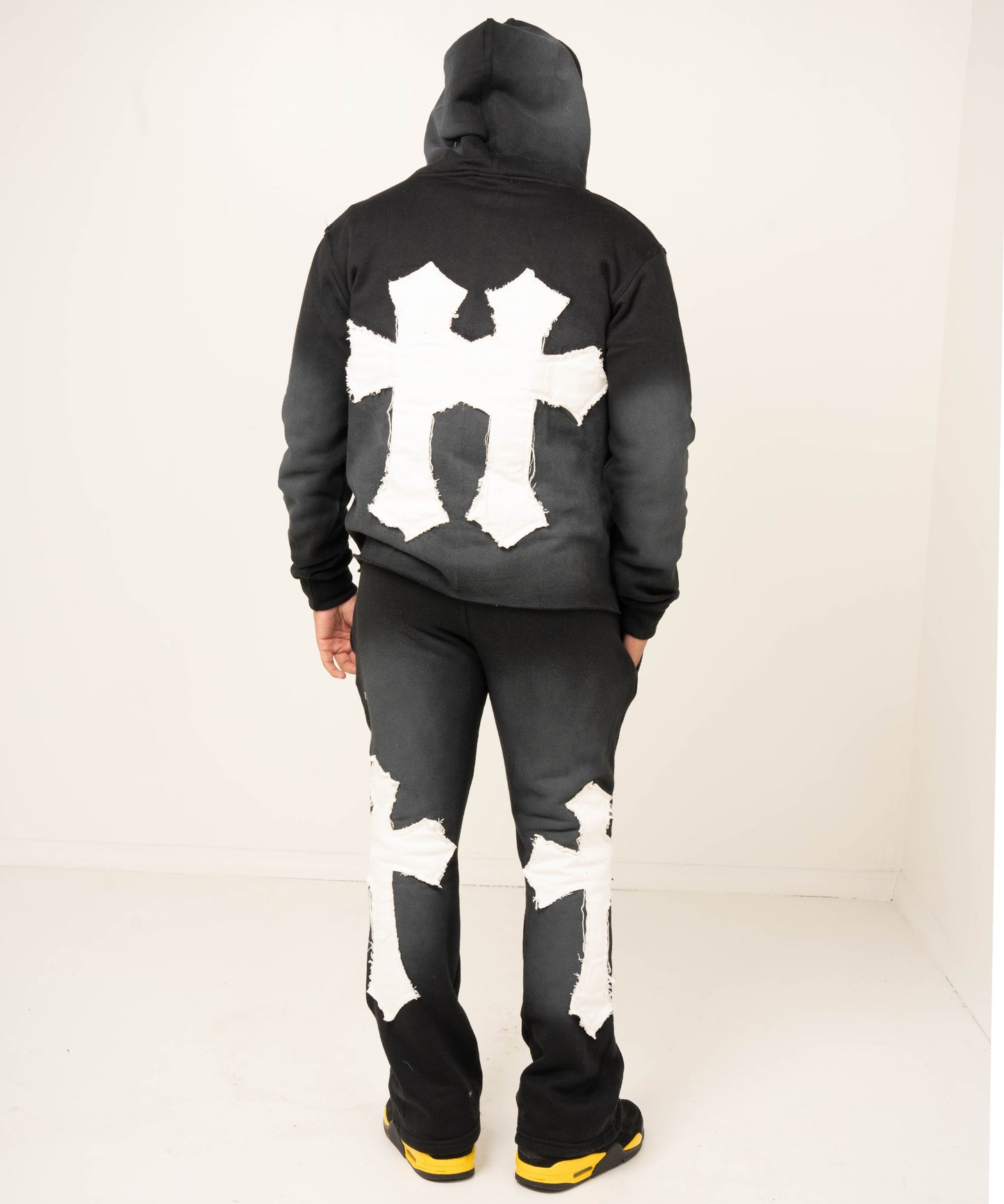 Distressed Flared Sweatsuit - Black