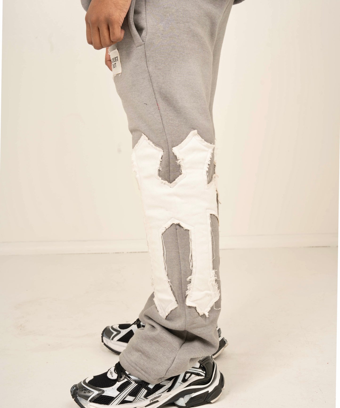 Distressed Flared Sweatsuit - Grey