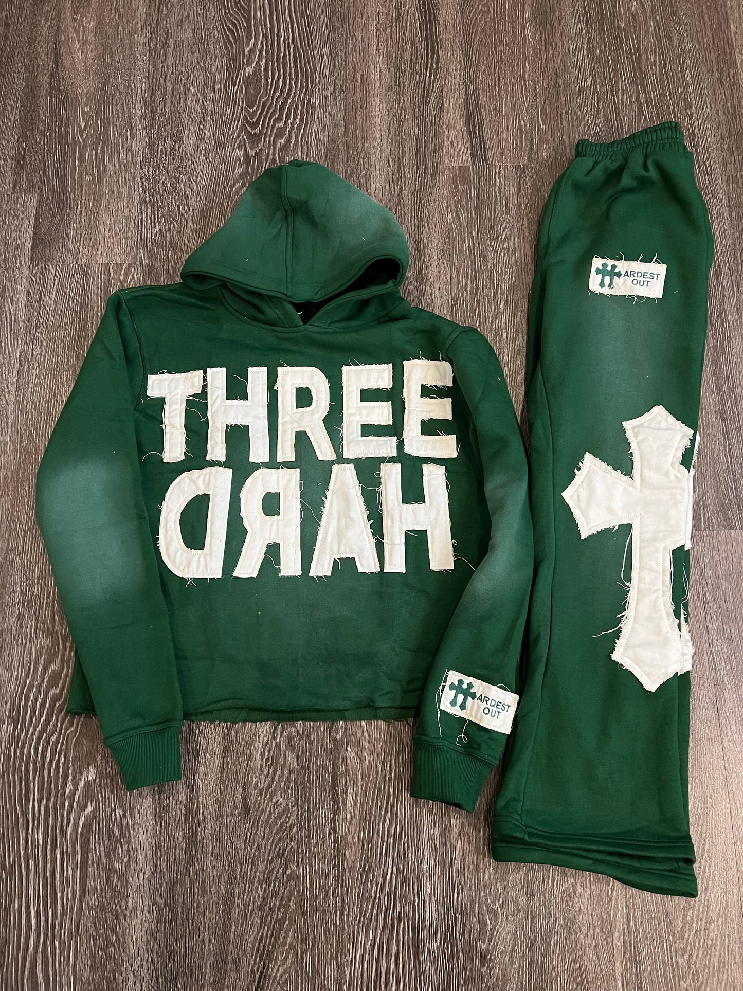 Distressed Flared Sweatsuit - Green