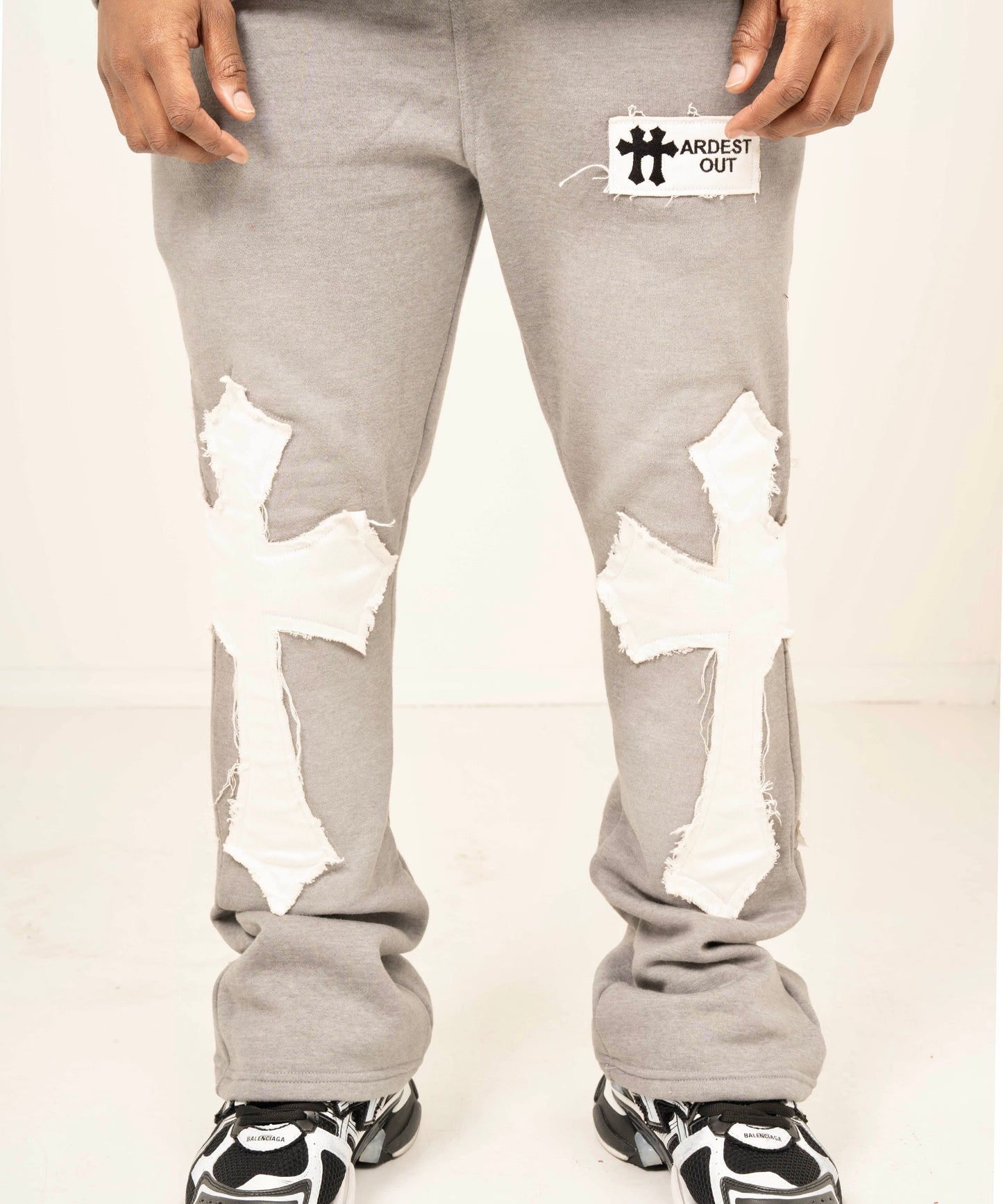 Distressed Flared Sweatsuit - Grey