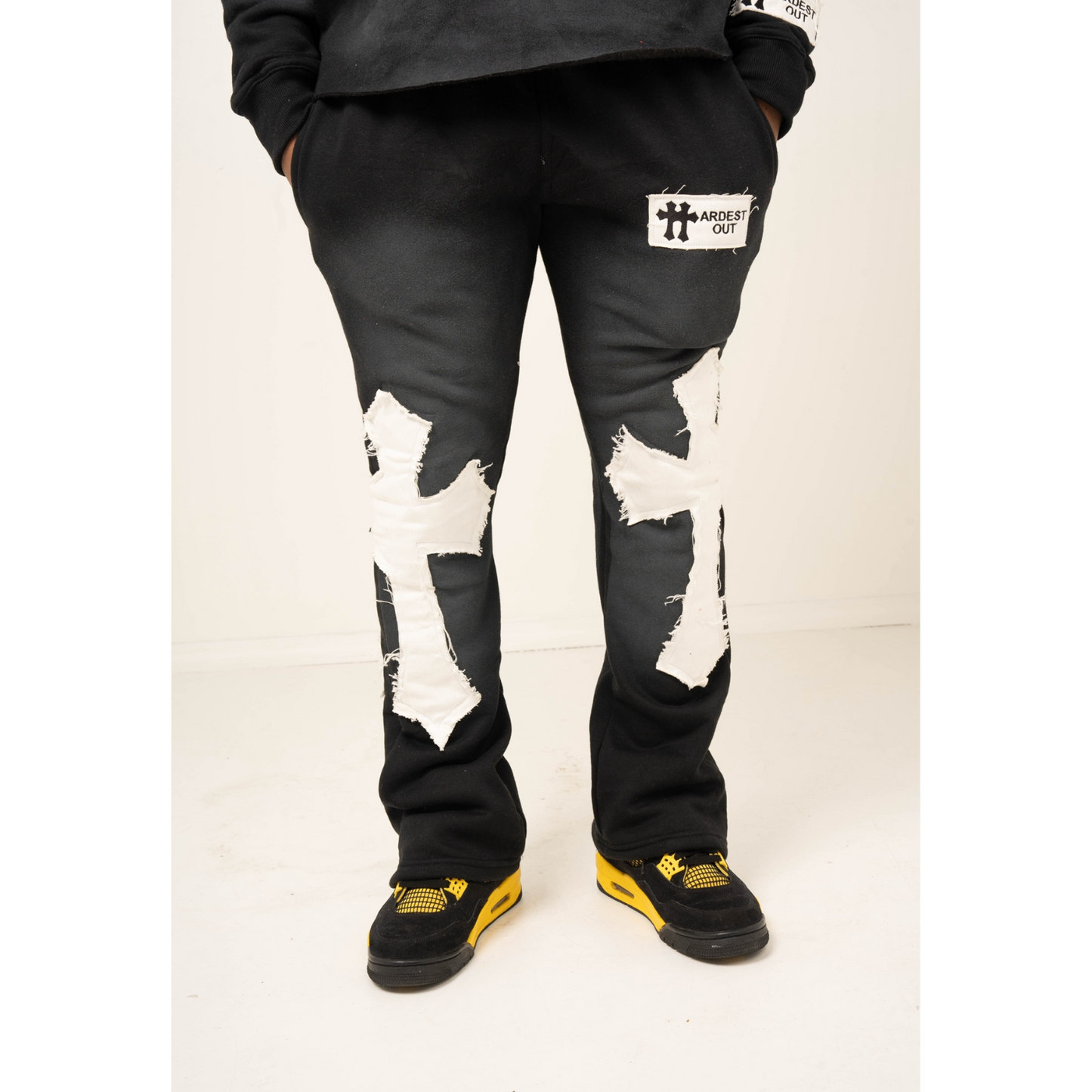 Distressed Flared Sweatpants - Black