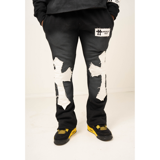 Distressed Flared Sweatpants - Black