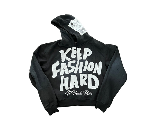 Keep Fashion Hard Rhinestone Hoodie - Black