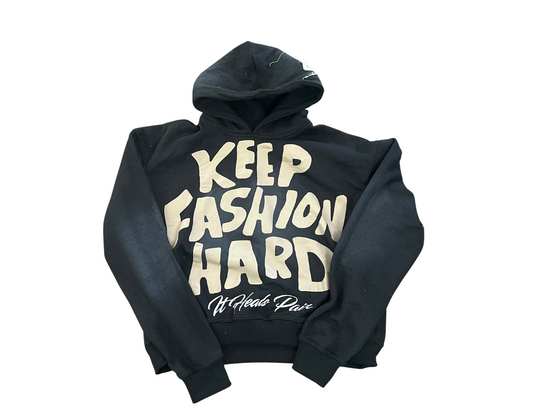 Keep Fashion Hard Rhinestone Hoodie - Black/Cream