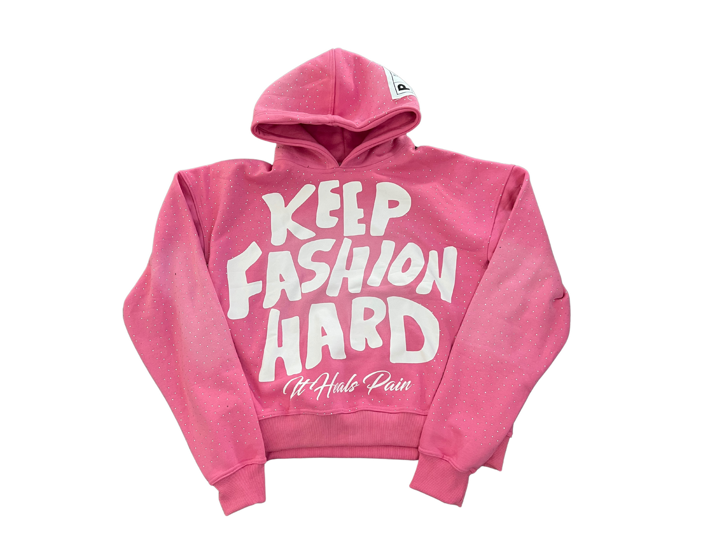 Keep Fashion Hard Rhinestone Hoodie - Pink